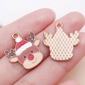 Cartoon reindeer enamel pendant for Christmas jewelry DIY crafts with gold metal finish - Brown Enamel Christmas Hat Elk Style (25293)