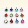Set of 12 colorful round birthstone pendants with stainless steel mounts for DIY jewelry - Steel Color Vertical Birthstone Set