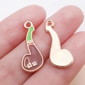 DIY brown and green enamel clover boot charm with rose gold sun pattern back - Brown Enamel Pipe / 23x10x1mm