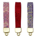 Three-piece rhinestone velvet keychain set in pink, red, and purple with gold metal clips - Rhinestone Strap Set (SN1458) / 3-Pack / Mixed 3 Colors