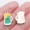 Saint Patrick's Day green beer mug charm with enamel shamrock in rose gold finish - Green Enamel Shamrock Beer Mug / 18x11x1mm