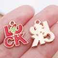 LUCK alphabet charm with red white enamel and green clover detail for DIY jewelry - Small Red Enamel Shamrock LUCK / 17x15x1mm