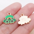 Saint Patrick's Day green top hat enamel charm with star sunglasses and rose gold back - Green Enamel Star Hat / 14x15x1mm