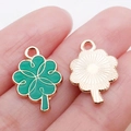 Golden clover charms with green enamel finish and textured metallic back for DIY jewelry - Dark Green Enamel Four-leaf Clover / 18x12x1mm
