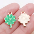 Enamel lucky shamrock pendant in green and rose gold finish for DIY jewelry crafting - Green Enamel Four-leaf Clover / 18x12x1mm