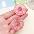 Pink translucent resin donut pendant with colorful sequins and marine life patterns - Transparent Pink