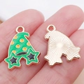 Green enamel wizard hat alloy pendant for DIY jewelry making with gold-tone back - Green Enamel Star Hat lucky / 19x15x1mm