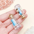 Miniature ocean driftwood bottle pendant with blue scroll and tiny natural seashells - Clear White