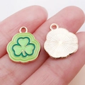 Enamel clover charm pendants in green with gold plating and sunburst metal backing - Green Enamel Shamrock / 17x15x1mm