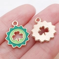 Luck lucky green enamel sun pendant with clover design for DIY jewelry making - Green Enamel Sun Shamrock / 18X15X1MM