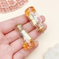 Mini resin message drift bottle pendant with orange sequins and tiny seashells - Transparent Yellow