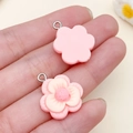 Pink resin flower charm with metal loop for DIY jewelry making, two pieces set - Pink Resin Plum Blossom (24326) / 22x17x6mm