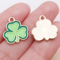 Green enamel shamrock clover pendant with gold textured back for DIY jewelry making - Green Enamel Shamrock / 16x15x1mm