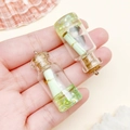 Miniature green resin wish bottle pendants with cork stoppers for DIY jewelry making - Transparent Green