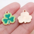 Green enamel shamrock clover charms with gold plating for DIY jewelry making - Dark Green Enamel Shamrock / 16x15x1mm