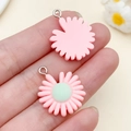 Pair of pink resin daisy flower charms with silver rings for DIY jewelry making - Pink Resin Daisy (24328) / 24x19x5mm