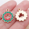 Rose gold shamrock pendants with green enamel and sunburst texture for DIY jewelry - Red Enamel Sun Shamrock / 18X15X1MM