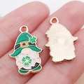 Green gnome pendant with lucky shamrock hat for St. Patrick's Day DIY jewelry - Green Enamel Shamrock Gnome / 21x14x1mm
