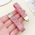Pink velvet keychain with sparkling Aurora Borealis rhinestones and gold metal hardware - Rhinestone Strap (24072) / 1 Piece/Pack (62x13mm) / Pink