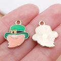 Enamel Leprechaun charm with green hat and orange beard in golden alloy for DIY jewelry - Green Enamel Long Beard Gnome / 18X15X1MM
