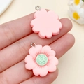 Pink resin flower charm for DIY jewelry with silver closed ring and green center - Pink Resin Sakura Lotus (24331) / 26x24x6mm