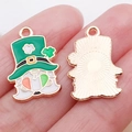 Saint Patrick's Day leprechaun enamel alloy pendant with green hat and gold base charm - Green Enamel Shamrock Heart Gnome / 21x14x1mm