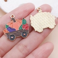 Fall harvest alloy enamel charm with pumpkin cart design for DIY jewelry making - Orange Drip Oil Pumpkin Vegetable Car (25049) / 25x25x1mm