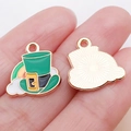 Green St. Patrick's Leprechaun hat pendant with rainbow and gold metallic plating - Green Enamel Rainbow Hat / 16x15x1mm