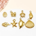 Gouden roestvrijstalen oceaanhangers met zeesterren, schildpadden en schelpen voor DIY-sieraden - Zeedier Assorti Collectie (SN1446)
