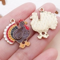 Enamel alloy turkey pendant charm with golden plating for Thanksgiving DIY jewelry - Brown Drip Oil Rainbow Tail Turkey (25051) / 27x22x2mm