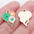 DIY colorful clover balloon charms with green and orange enamel finish for jewelry making - Green Enamel Shamrock Tricolor Balloons / 20x14x1mm