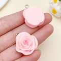Pink resin rose charms with petal details and silver jump rings for DIY jewelry making - Pink Resin Rose (24334) / 25x21x11mm