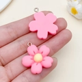 Pink resin flower pendant with metal ring for DIY jewelry making and earrings - Rose Red Resin Five Petal Flower (24340)