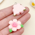 Pink resin rose flower pendant for DIY jewelry with green leaves and silver metal ring - Pink Resin Rose (24335) / 22x23x10mm