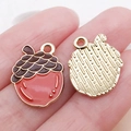 Pendentifs gland en alliage doré avec émail marron et rouge pour bijoux DIY - Pomme de Pin à l'Huile Rouge Orange (25053) / 19x15x2mm