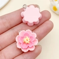 Pink resin flower charm with yellow stamen and silver metal ring for DIY jewelry making - Pink Resin Lotus (24336) / 25x22x11mm
