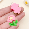 Pink resin flower pendant with green leaves and silver loop for DIY jewelry making - Rose Red Resin Sunflower Sun Flower (24341)