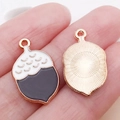 Pendentif gland en or rose avec émail blanc et gris pour la création de bijoux DIY - Pomme de Pin à l'Huile Marron Noir (25054) / 22x13x1mm