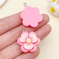 Pink resin cherry blossom flower pendant with silver clasp for DIY necklace making - Rose Red Resin Plum Blossom (24342)