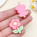 Pink resin flower charms with green leaves and metal rings for DIY jewelry making - Rose Red Resin Plumeria With Light Green Leaves (24343) / 29x20x7mm
