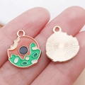 Pink and green enamel doughnut charms with gold trim and top loop for DIY jewelry - Green Enamel Donut / 18X15X1MM