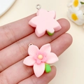 Pink cherry blossom resin flower pendant with metal ring charm for DIY jewelry making - Pink Resin Orchid (24339) / 26x24x7mm