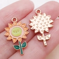 Pendentif tournesol souriant en émail et or rose pour la création de bijoux DIY - Tournesol à l'Huile Vert (25058) / 25x15x1mm