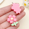 Pink resin flower charm with metal ring for DIY jewelry making and handmade crafts - Rose Red Resin Rose (24346) / 30x20x7mm