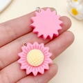 Pink resin sunflower pendant charms with metal hanging loops for DIY jewelry making - Rose Red Resin Sunflower (24350) / 27x25x6mm
