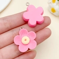 Pink resin flower charm for DIY jewelry making with metal loop and petal details - Fuchsia Resin Five-petal Flower (2435) / 28x24x7mm