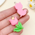 DIY rose red resin tulip flower pendant charm with pink petals and green leaf detail - Rose Red Resin Tulip (24353) / 32x19x7mm