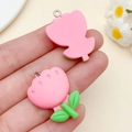Pink tulip resin flower pendant with metal ring for DIY jewelry making and crafting - Rose Red Resin Tulip (24354) / 30x21x7mm
