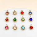 Set de 12 colgantes de piedra de nacimiento de 6mm en acero inoxidable dorado para DIY - Dorado - Set 12 Colores Piedra Nacimiento (SN1425)