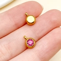 Gouden 6mm roestvrijstalen hanger met roze zirkoon en kleine ophanglus voor sieraden - Goud - Februari Donkerrozerood (T2894)
